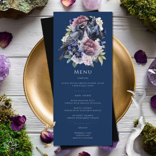 Menu Mariage Floral Gothique Violet Aquarelle Corbeaux
