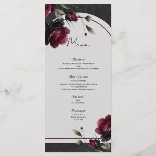 Menu Mariage floral gris ombré aux roses rouges de Bord
