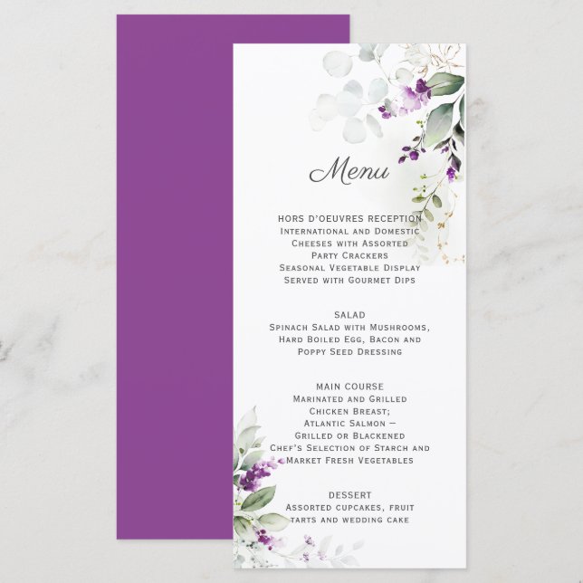 Menu Mariage floral Lavender (Devant / Derrière)