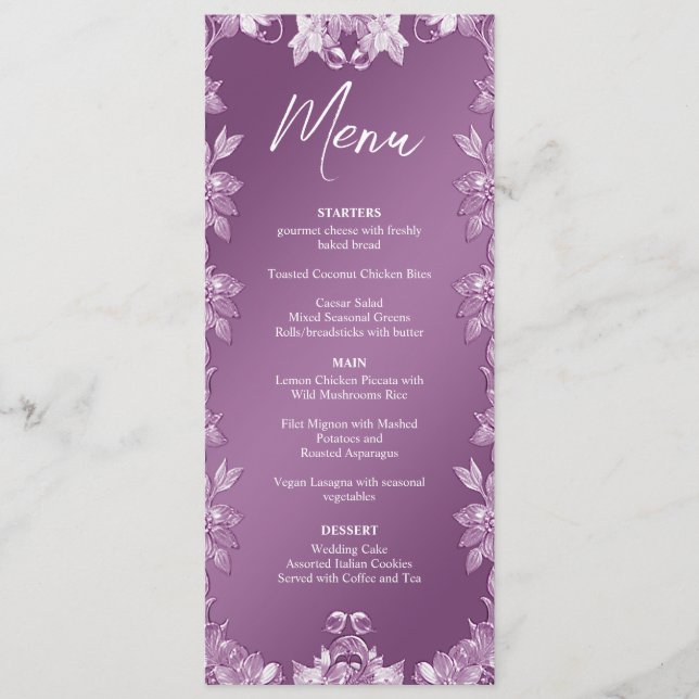 Menu Mariage Floral Lilac moderne (Devant)