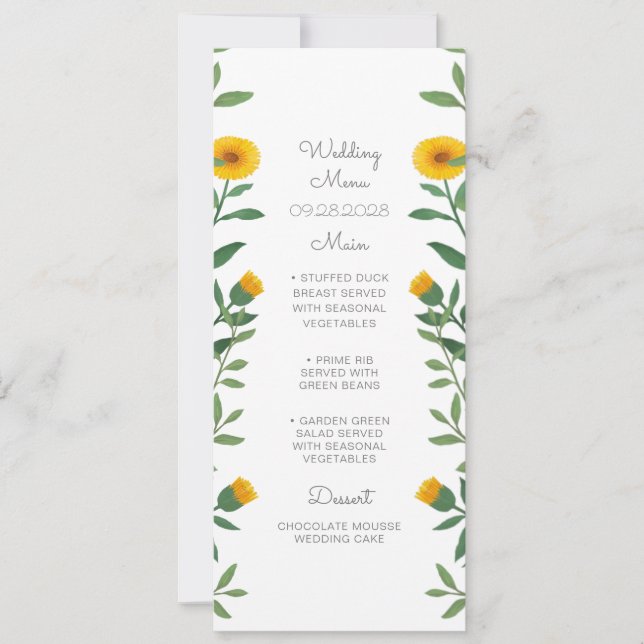Menu Mariage Floral Marigold Spring (Devant)