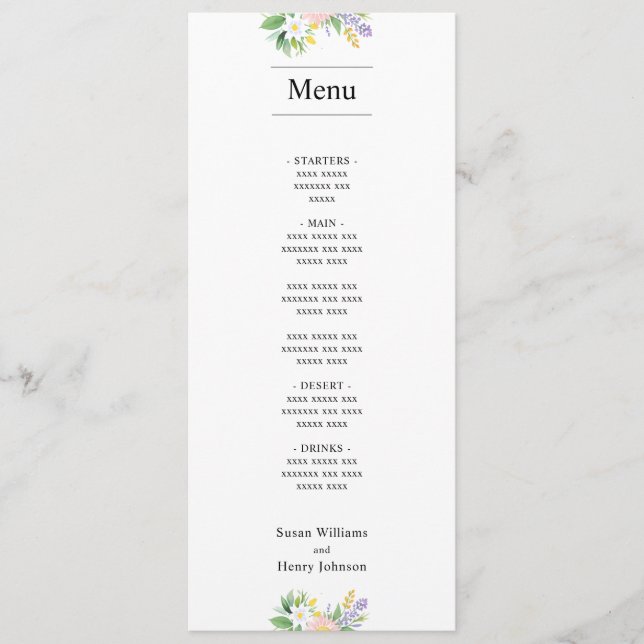 Menu mariage | Floral minimal classique (Devant)