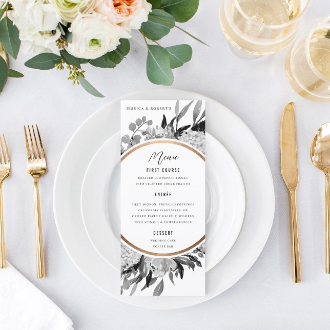 Menu Mariage floral noir et blanc spectaculaire (Créateur téléchargé)