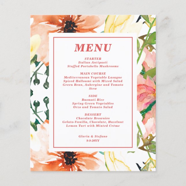 Menu Mariage Floral Ressort Budget (Devant)
