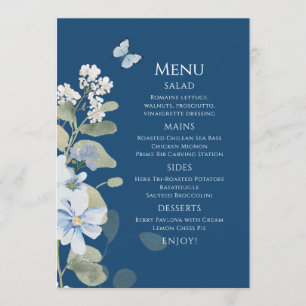 Menu Mariage floral romantique bleu Dusty