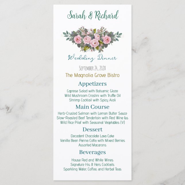 Menu Mariage Floral Rose (Devant)