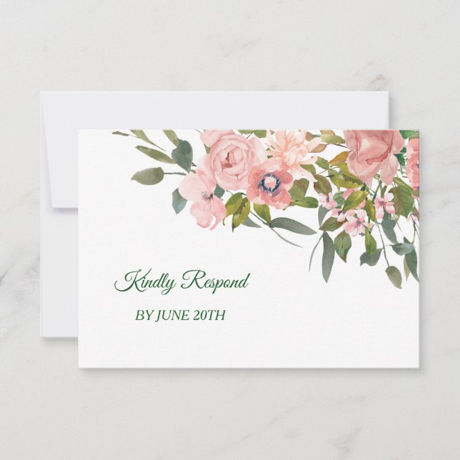 Menu Mariage floral Rose Blush RSVP (Devant)