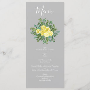 Menu Mariage Floral Rose Jaune clair et Gris