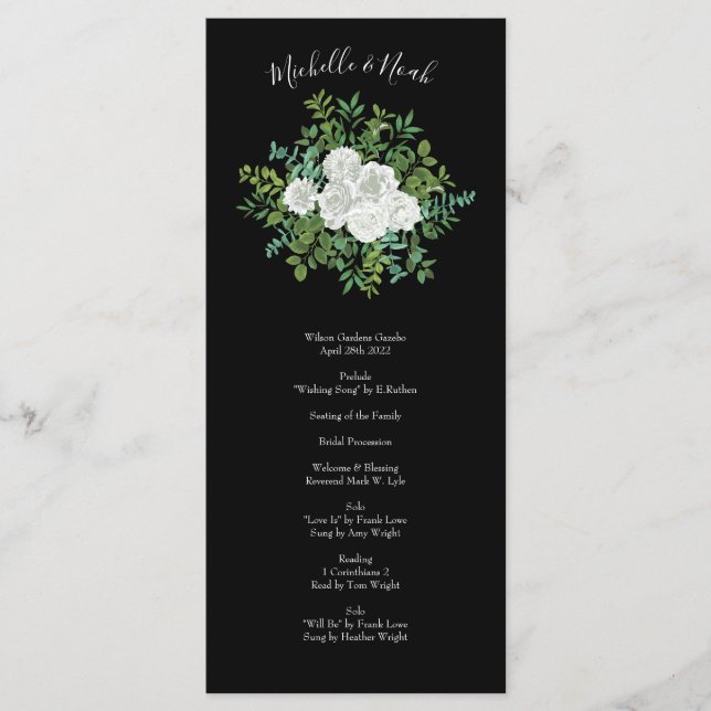 Menu Mariage floral rose noire et blanche (Devant)