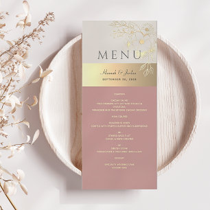 Menu Mariage Floral Rose Pâle et Or