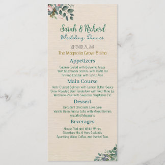 Menu Mariage Floral Rose Pâle et Sauge