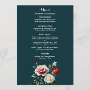 Menu Mariage floral roses rose blanc rose foncé