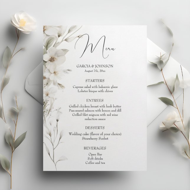 Menu Mariage floral simple et élégant (Créateur téléchargé)