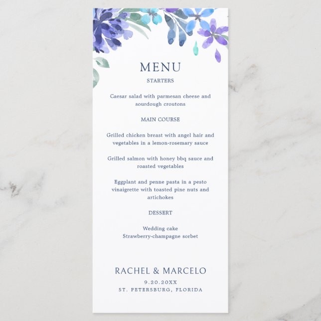 Menu Mariage Floral Tropical Bleu (Devant)