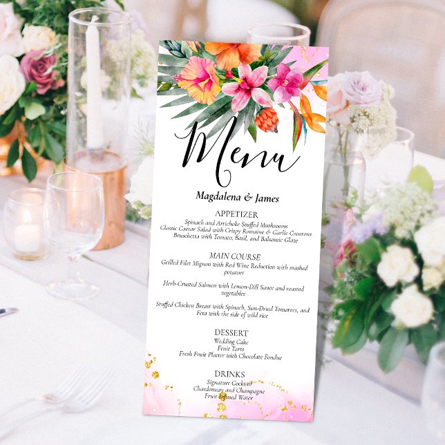 Menu Mariage floral tropical rose et orange (Créateur téléchargé)