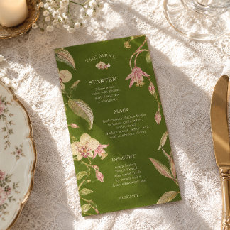 Menu Mariage Floral Vert & Rose Détails de Vigne de Fle