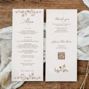 Menu Mariage Floral Vintage Marron & Crème à la Françai