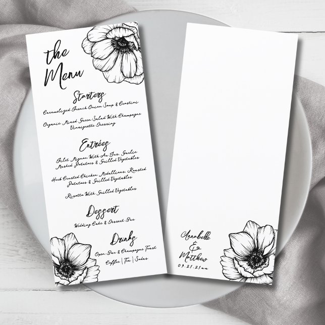 Menu Mariage floral Whimsical (Hand Draw Whimsical Floral Wedding Menu )