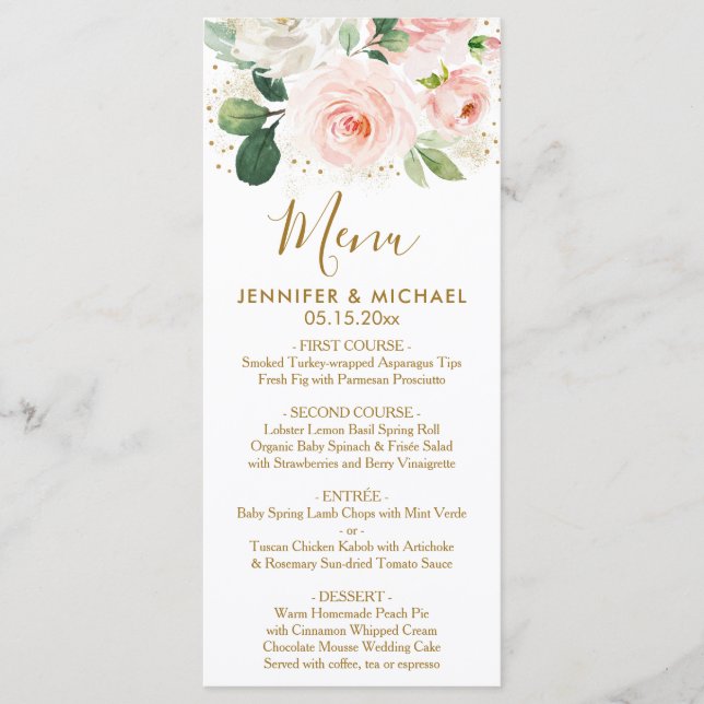 Menu Mariage Flore et Poussière Or (Devant)