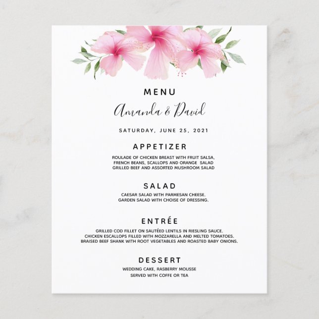 Menu mariage flûtes roses (Devant)