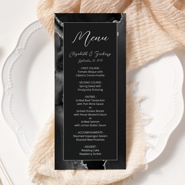 Menu Mariage foncé moderne en argent noir (Créateur téléchargé)