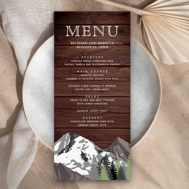 Menu Mariage forestier rustique de Wood Mountain (Créateur téléchargé)
