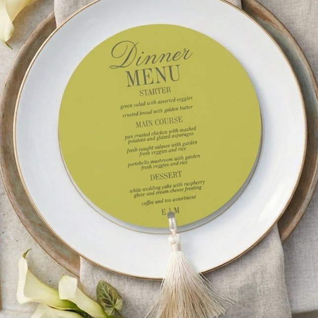Menu Mariage Formel Chartreuse Écriture Moderne (Modern Script Chartreuse Formal Wedding Menu)