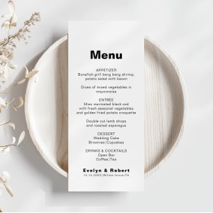 Menu Mariage formel minimaliste élégant