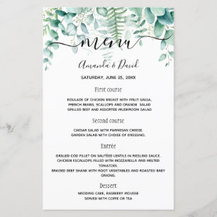 Menu mariage fougères de verdure eucalyptus