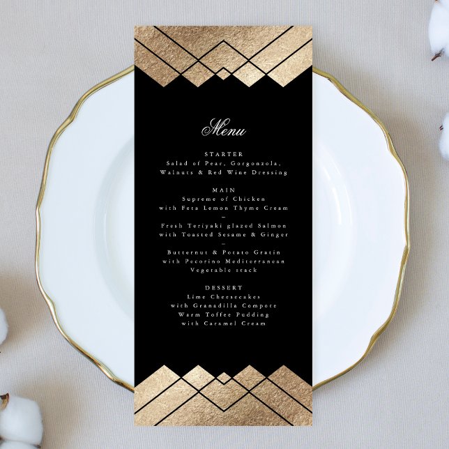 Menu Mariage Gatsby or noir géométrique (Créateur téléchargé)