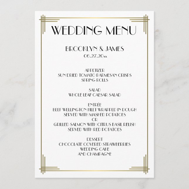 Menu Mariage Gatsby White Art Déco (Devant)