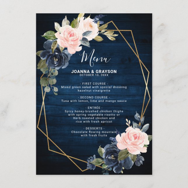 Menu Mariage géométrique bleu bleu bleu bleu bleu marin (Devant)
