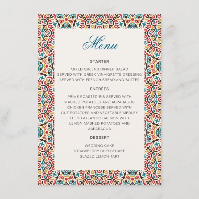 Menu Mariage géométrique en treillis marocain (Devant)