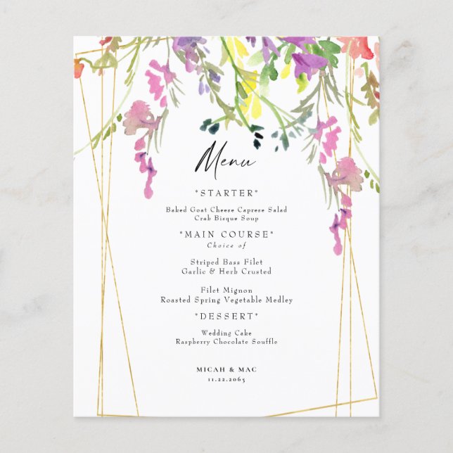Menu Mariage géométrique Fleur sauvage coloré (Devant)