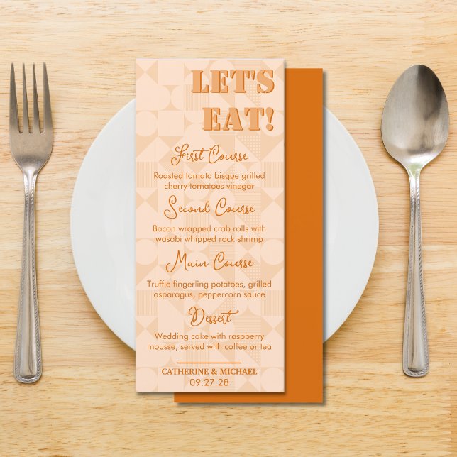 Menu Mariage géométrique moderne couleur brûlé orange (Créateur téléchargé)