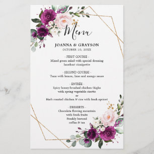 Menu Mariage géométrique Rose Rose rose Plum viole