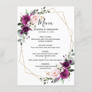 Menu Mariage géométrique Rose Rose rose Plum viole