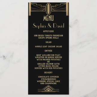 Menu Mariage Glam 1920's Great Gatsby Art Déco