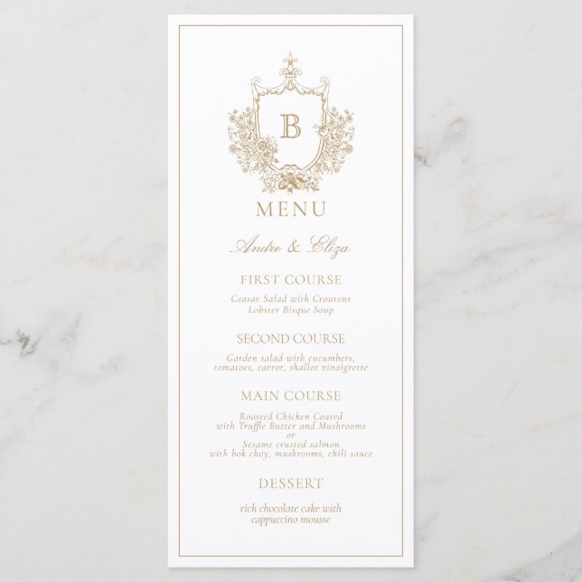 Menu Mariage Gold Classic Luxe Crest Monogram (Devant)