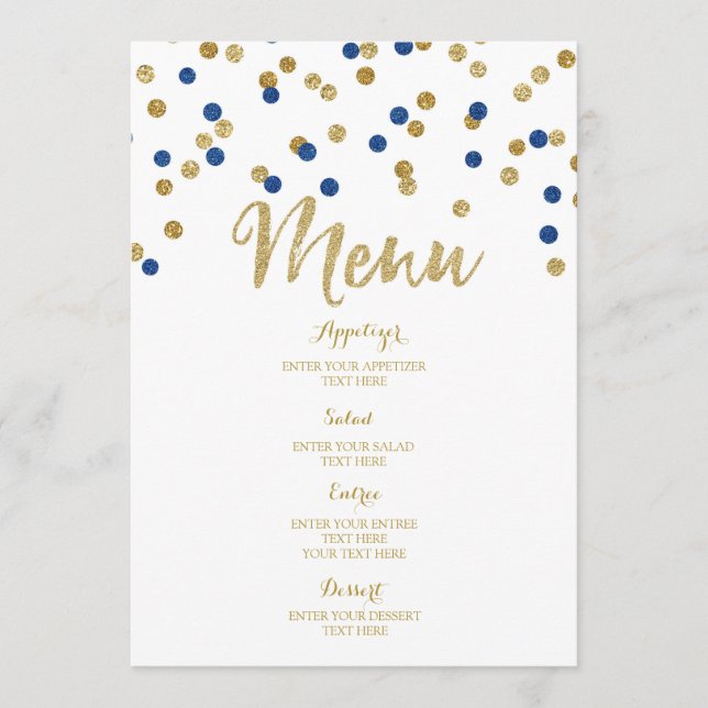 Menu Mariage Gold Confetti Dark Blue (Devant)