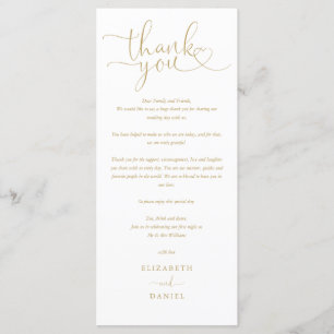 Menu Mariage Gold Heart Script Merci Place Card