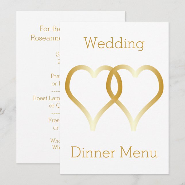 Menu mariage Gold Hearts (Devant / Derrière)