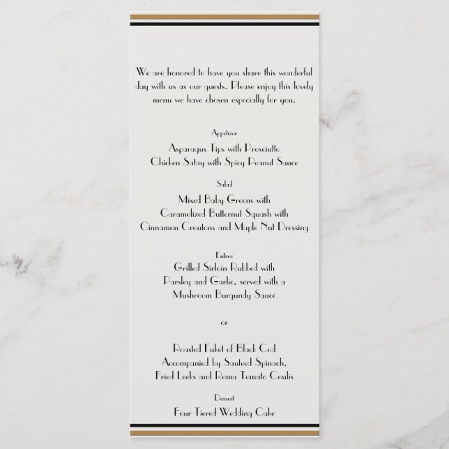 Menu Mariage Gold Posh Art Déco (Devant)