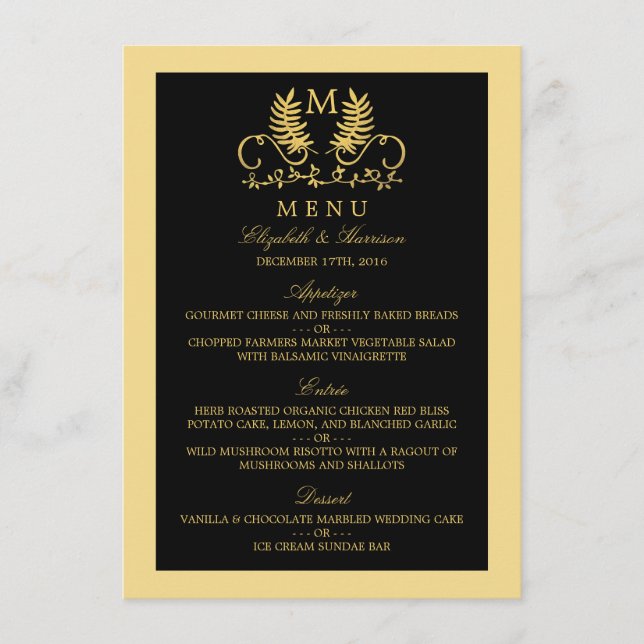 Menu Mariage Golden Floral Emblem (Devant)