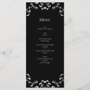 Menu Mariage gothique au tourbillon argent et noir