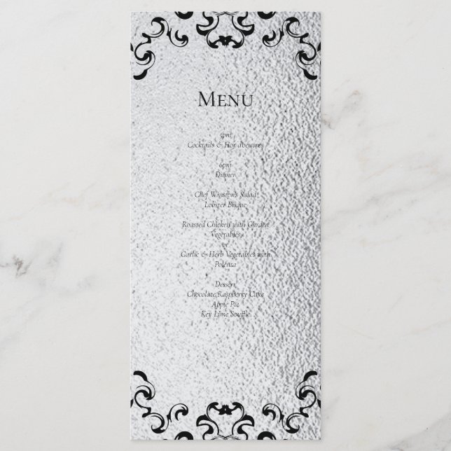Menu Mariage gothique noir argenté (Devant)