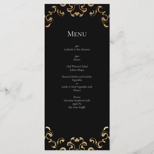 Menu Mariage gothique or et noir (Devant)