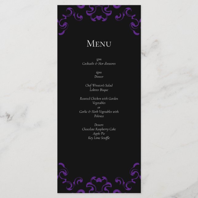 Menu Mariage gothique violet et noir (Devant)