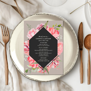 Menu Mariage Gray Floral rose géométrique