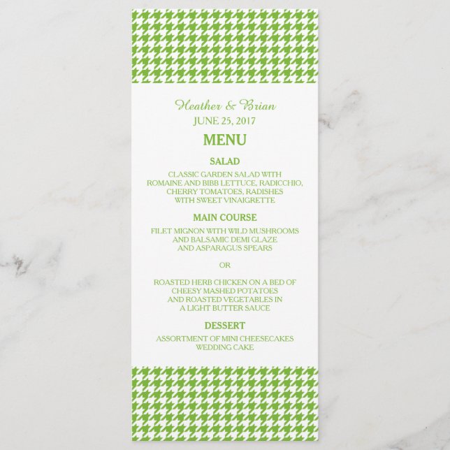 Menu Mariage Green Houndstooth (Devant)